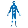 Graphic representation of a body with acupuncture points highlighted