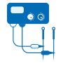 Graphic icon of an electro-stimulation device connected to acupuncture needles